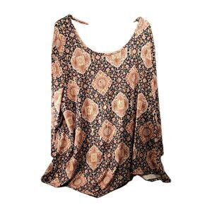 Storybuk Tunic Top Size 3X Multi /Gold Metallic 3/4 Sleeve HighLow Hem Blouse